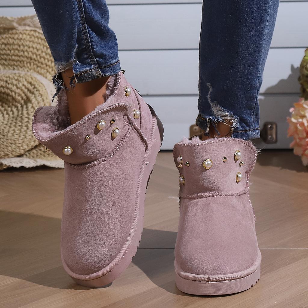 2025 Winter Korean Version of Round Toe Solid Color Mid-tube Haoyang Snow Boots Flat Sole Warm Women's Boots Trendy Casual Fashion