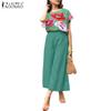 Women Short Sleeve Floral Blouse and Pants Summer Two Piece Suit Sets