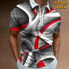 Casual Lapel T-shirt Young Men's Fashion Zipper T-shirt Short Sleeve T-shirt Men's 3D Red Veins Print T Shirt