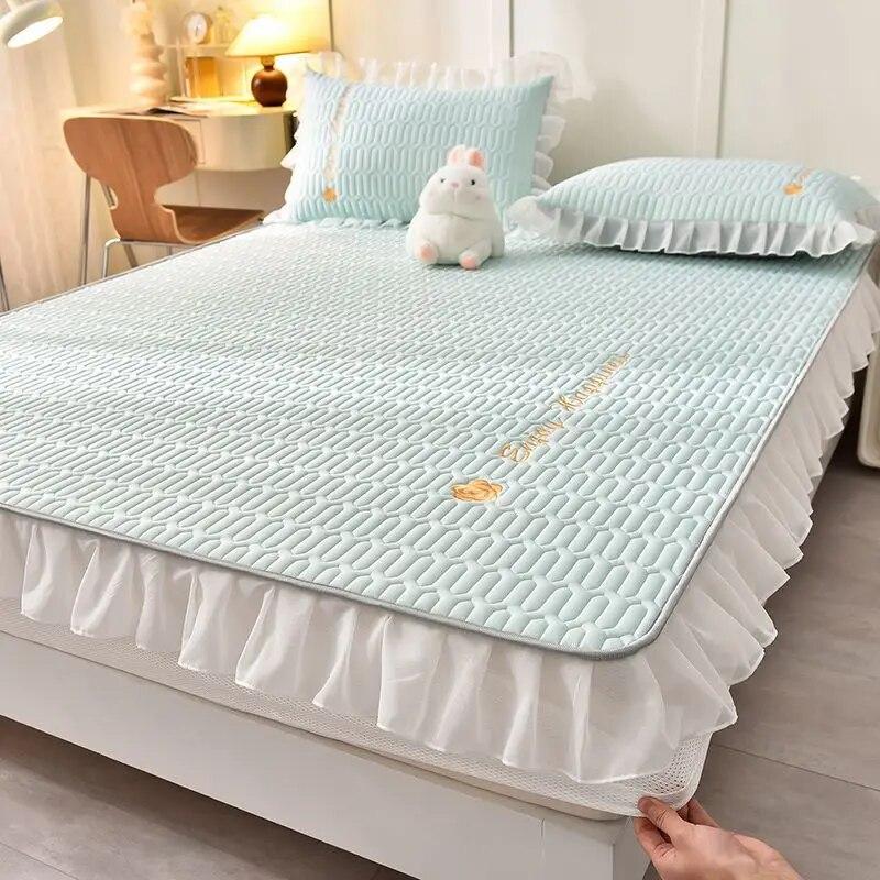 Летняя латексная крутая простыня, наволочка, комплект из 3 предметов, домашний текстиль, нескользящий чехол на кровать с кружевным двуспальным покрывалом, наматрасник