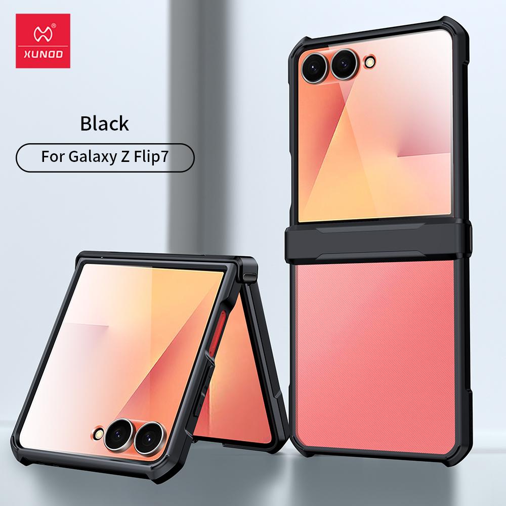 Xundd Чехол для Samsung Galaxy Z Flip 7 5 Z Flip 6 7 5G Ударопрочный акриловый+ТПУ+Стеклянная задняя крышка с подушками безопасности