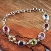 Silver Bracelet , Multi Color Bracelet 925 Sterling Silver Jewelry, 7.5 Inch