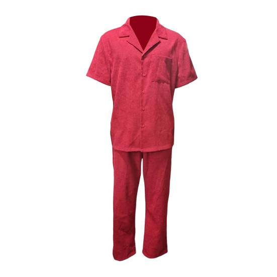 Комплект мужской одежды из 2 предметов: рубашка с лацканами, короткими рукавами и однобортной застежкой, брюки с эластичной талией, длинные, однотонные, свободного кроя, повседневный наряд