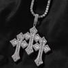 Retro Cross Pendant Men's Necklace with Copper Ladder Square Zirconium