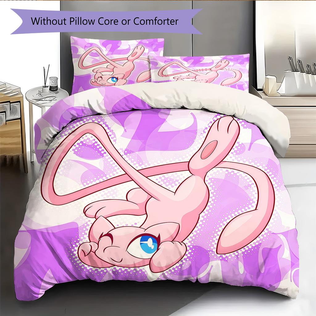 Mew Pattern Bedding Quilt Set Home Decoration Gift (1 * duvet cover + 2 * pillowcase without core)