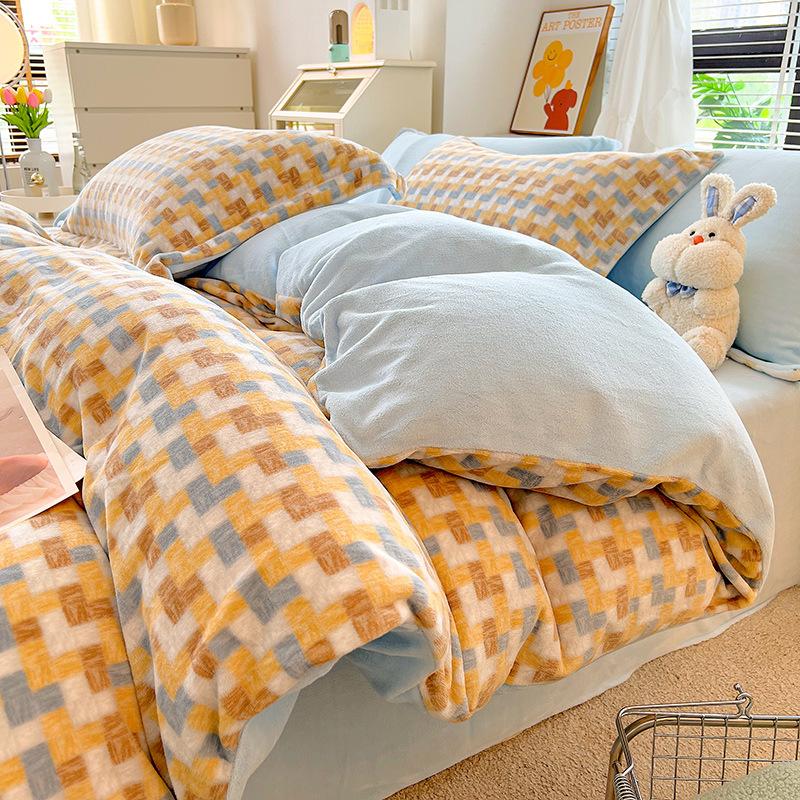 Зимнее молочное бархатное 4 предмета, скандинавское бархатное коралловое бархатное пододеяльник, фланелевая простыня, пододеяльник