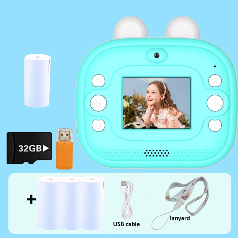 Kids Instant Cameras 2.0 Inch HD IPS Screen Thermal Paper Picture Photo With Lanyard Printer Children Christmas Toys Gifts