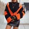 Plus Size Women's Fashion Knitwear Autumn and Winter Striped Clashing Colours Loose Flared Sleeve Sweater Knitted Cardigan