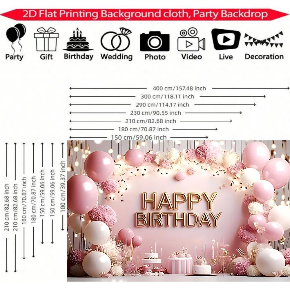 2D flat 1pc rose gold birthday party background, polyester material, festival celebration, birthday, party celebration,