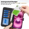 For iPhone 16 Plus Stand Case Litchi Texture Genuine Cow Leather Wallet Phone Cover RFID Blocking