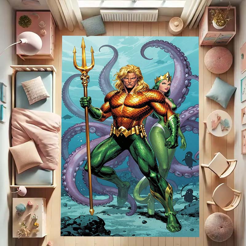 Aquaman fantasy movie rug, suitable for bedrooms, living rooms, and sofa décor; large children's play rug.