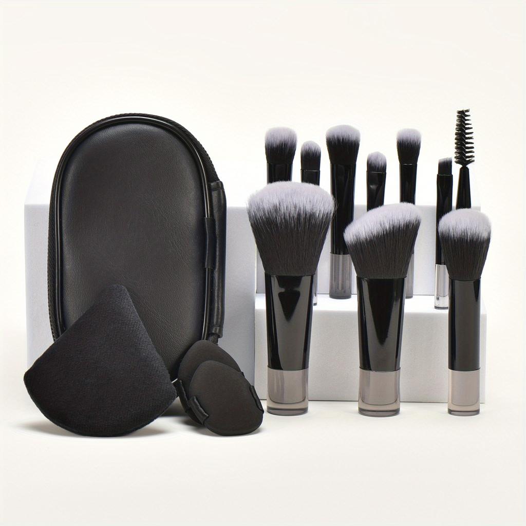 10 Black Mini Makeup Brush Travel Portable Makeup Tool Makeup Puff - Palm Brush Professional Makeup Tool Set
