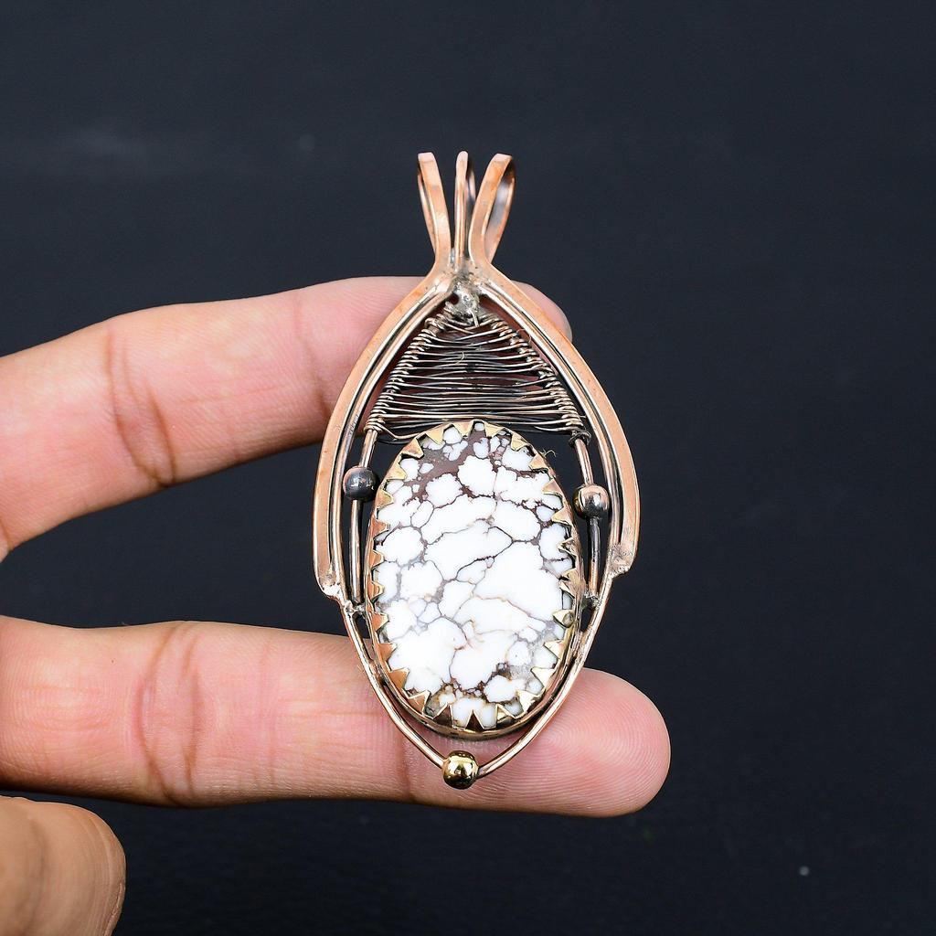 Wild Horse Gemstone Pure Copper Wire Wrapped Handmade Pendant Jewelry For Her