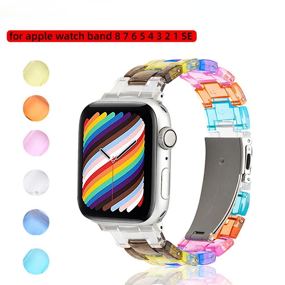 Resin Rainbow Transparent For Apple Watch Band 44mm 45mm 38 40mm 42 41mm 49mm 44 45 Strap Bracele iWatch Series 8 7 6 SE 5 4 3 2 Band