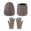 3Pcs/Set Men Hat Scarf Gloves Set Solid Color Twist Texture Brimless Hat Neckerchief Knitting Gloves Set Winter Accessories
