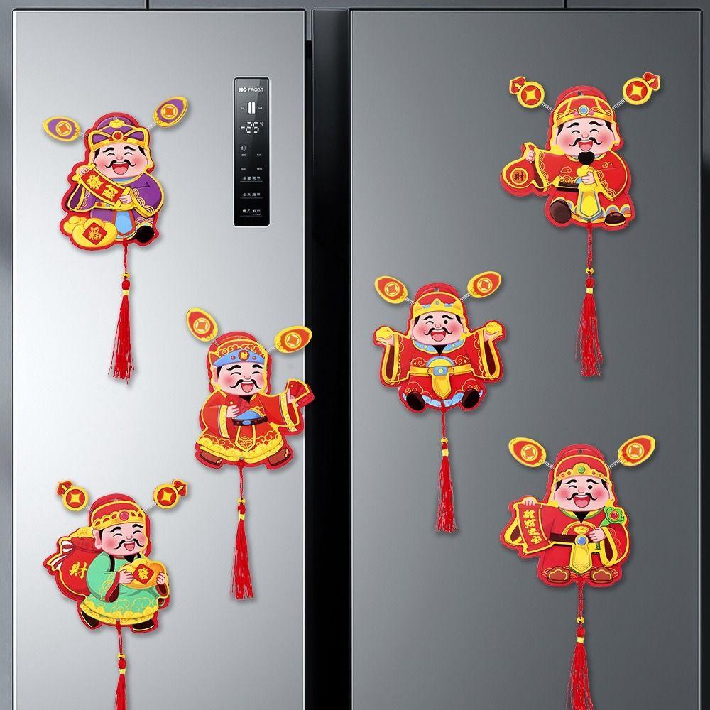 3D Shaking Head God Pendant Cute Color Printing God of Wealth Fridge Stickers Cartoon Spring Festival Magnet Sticker