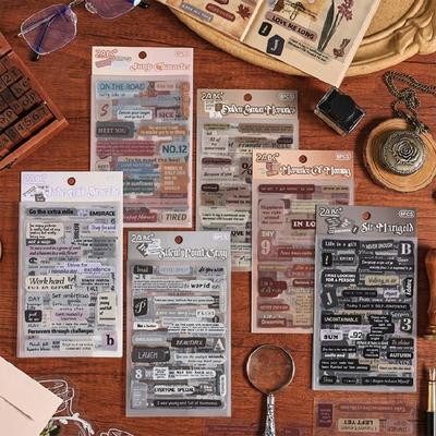 Стикеры с ретро-буквами из ПЭТ, водостойкие, 6 листов/шт. для креативного ведения дневника, скрапбукинга и ручной работы