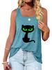 Women Fashion Round Neck Loose Tank Top Summer Casual Printed Sleeveless Shirt