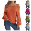 Женский осенне-зимний повседневный однотонный свитер с вырезом и открытыми плечами и длинными рукавами