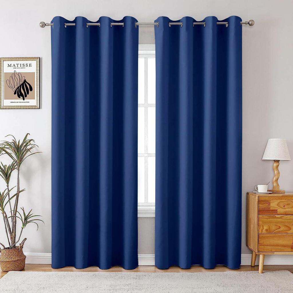 Set of 2  Room Darkening Thermal Insulated Polyester Blackout Curtain  (Royal Blue)