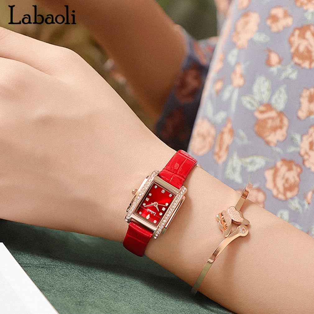 Часы с квадратным кожаным ремешком и бриллиантами на руку, маленькие стильные водонепроницаемые, простые, деловые, брендовые, милые, повседневные, роскошные, подарочные, красные часы для женщин