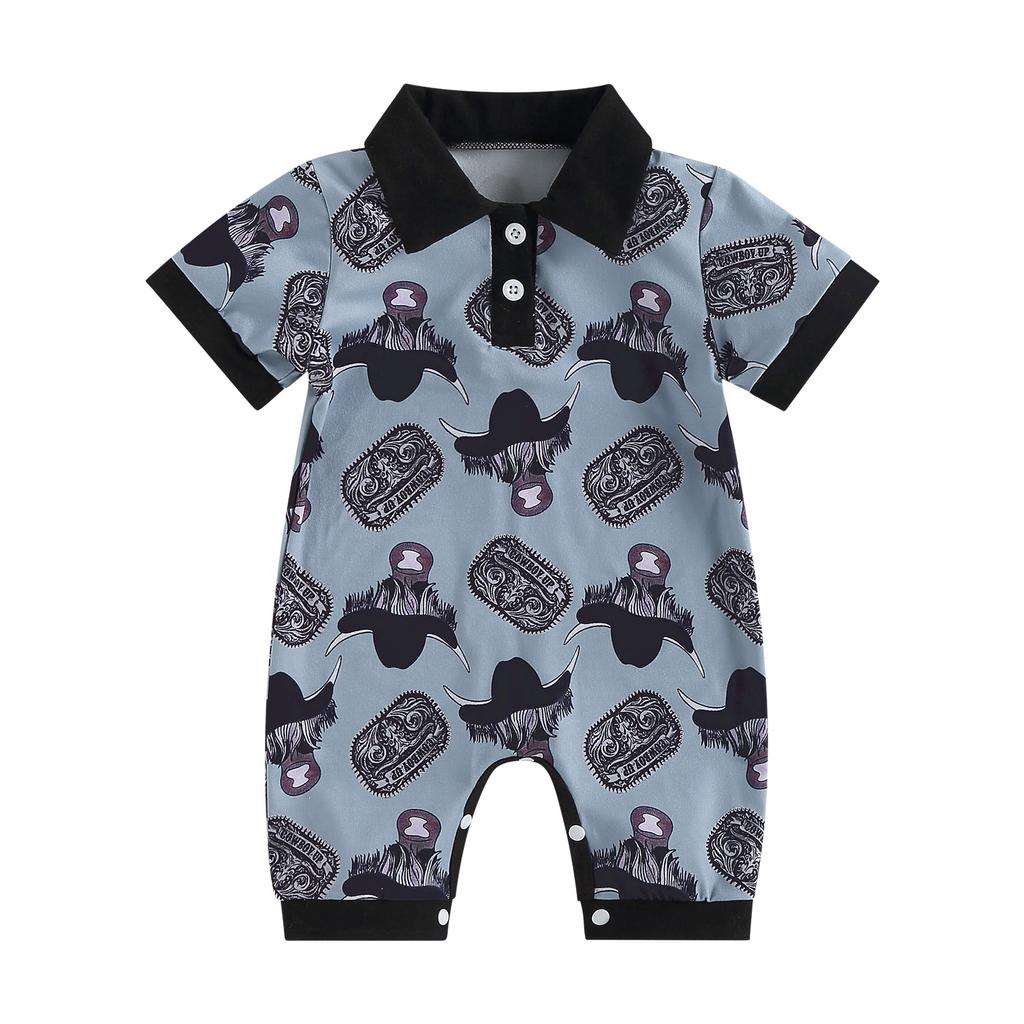 Baby Boys Summer Jumpsuit Casual Bull Head Print Short Sleeve Romper for Newborn Infant