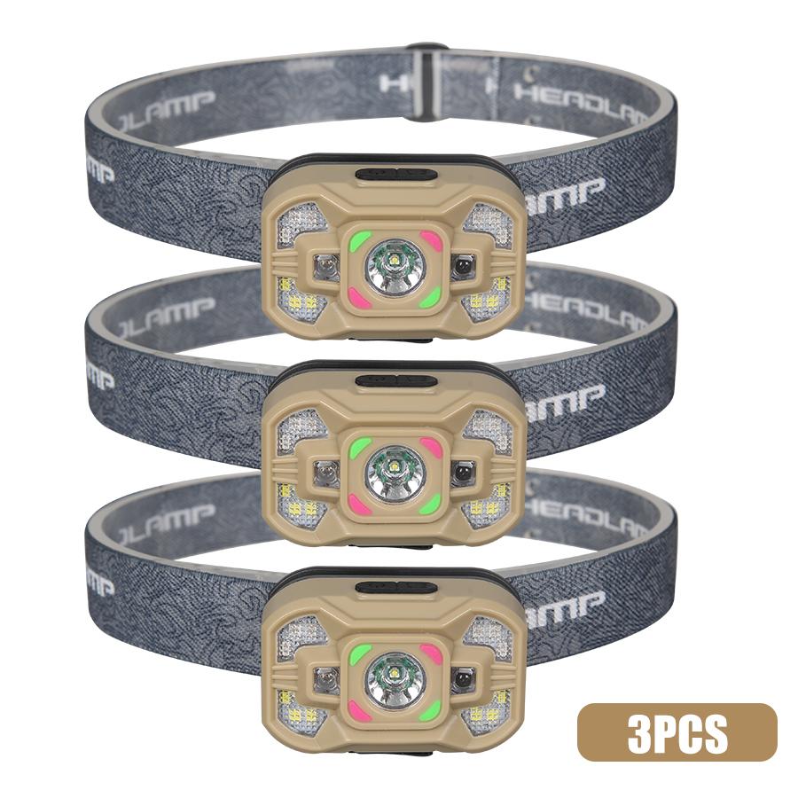 Светодиодные налобные фонари с датчиками для наружного использования, перезаряжаемые через USB, с 4 режимами аварийного рабочего освещения, водонепроницаемый налобный фонарь для кемпинга