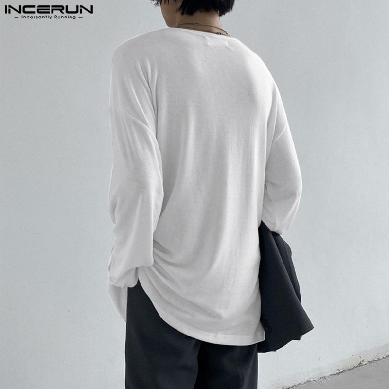 INCERUN Men Round Neck Long Sleeve Solid Color Comfy Thin Tops T-shirts