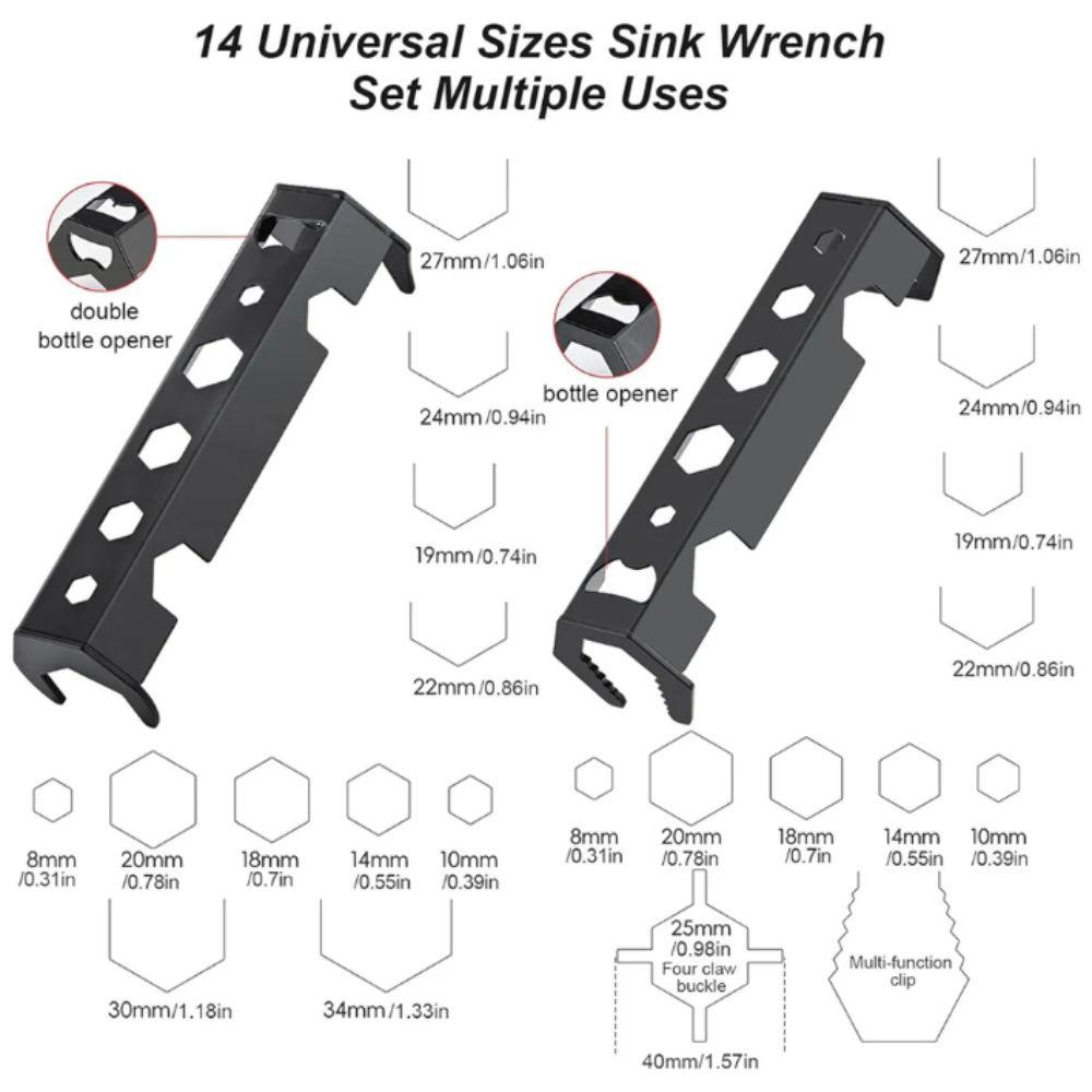 Iron Material Sanitary Wrench Double-End Faucet Wrench 12/13In1 Plumbing Pipe Wrench  Faucet Repair