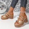 Fashion 2025 Summer Plus Size Women's Round Toe Platform Wedges Sandals Outdoor Casual Butterfly-knot Slippers for Daily Weave Slippers