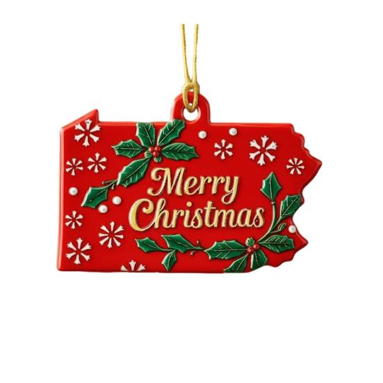 State Pride Christmas Ornaments Acrylic State Shaped Xmas Tree Hanging Decoration for Holiday Home Decor