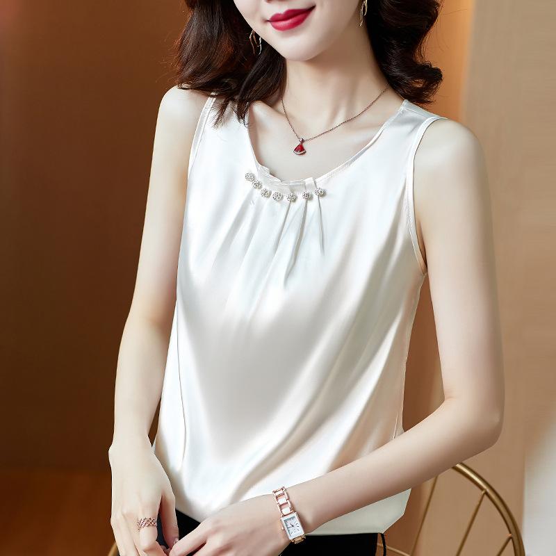 Весна Лето Камзол Женский Внутренний Слой База Плюс Размер Атлас Красивая Спинка Без Рукавов Топ Женская Верхняя Одежда Топы и Майки