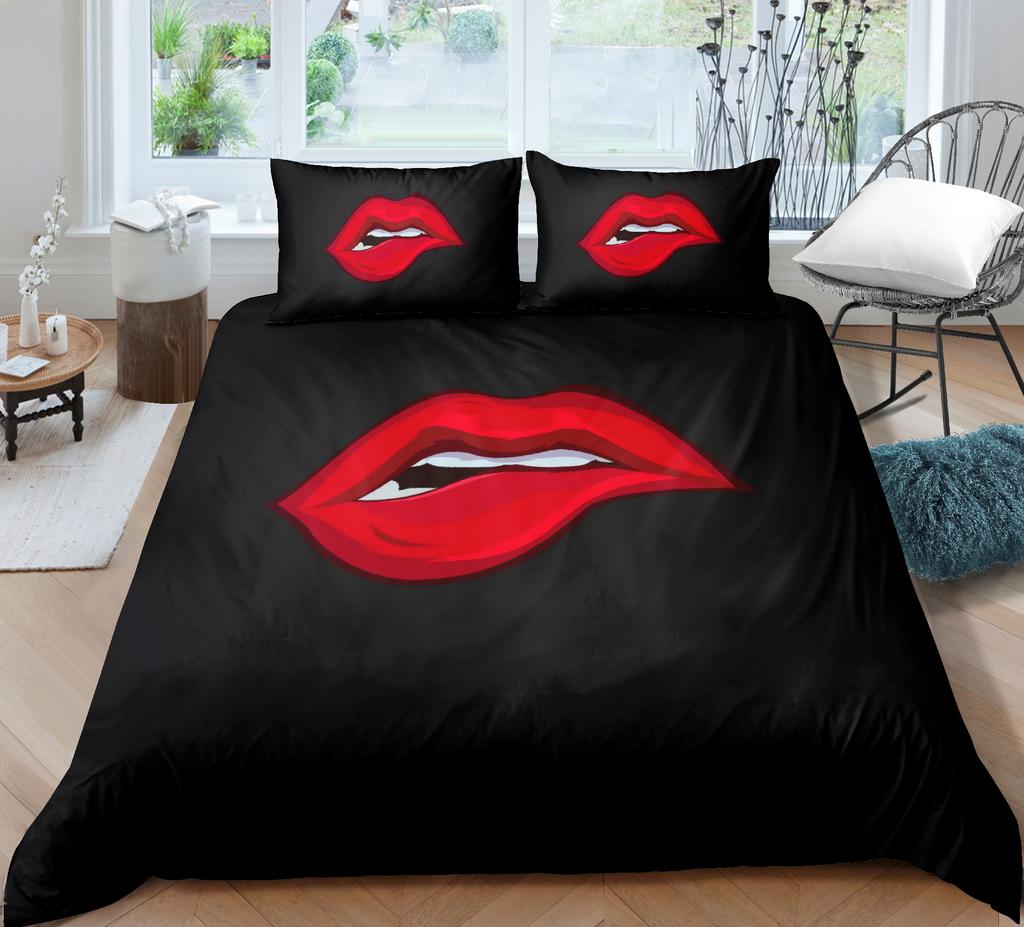 Kiss Sexy Lips King Queen Duvet Cover Red Mouth Bedding Set For Girl Modern Fashion Quilt Cover 2/3pcs Polyester Comforter Cover