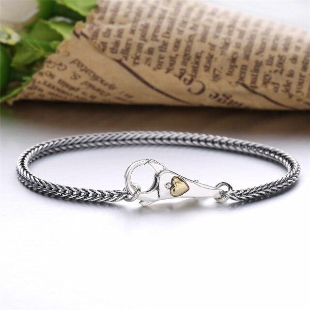 Настоящее серебро 925 пробы, серый браслет в винтажном стиле для унисекс, европейские популярные ювелирные изделия DIY, браслет с пряжкой сливового цвета