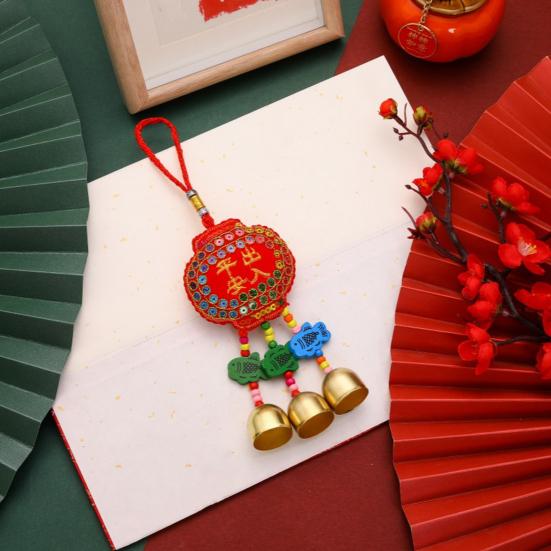 Spring Festival Wind Chimes Sachet Car Pendant Vibrant Color Embroidery Pattern Metal Bell Wind Chimes Hanging Decor