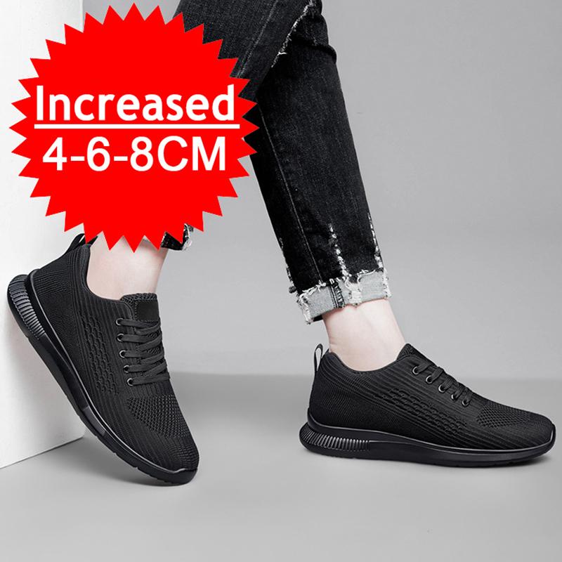 Fashion Fashion Sneakers Men Elevator Shoes Height Increase Insole 8CM Black Taller Shoes New Man Breathable Leisure Sports Plus Size 47