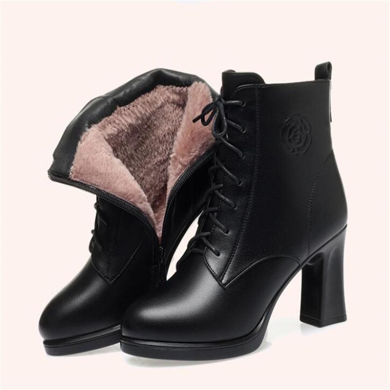 Обувь Женские Ботинки на Платформе Осень Зима Плюшевые Теплые Ботильоны для Женщин Высочайшего Качества Туфли на Высоком Каблуке Большой Размер 34-41