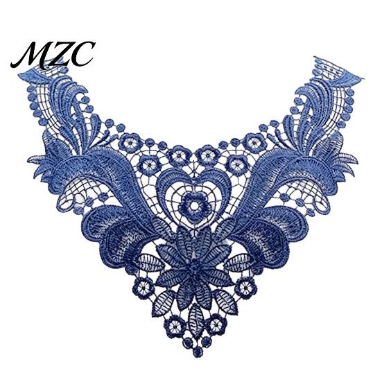 Water Soluble Lace Fabric Floral Collar Insert, Embroidery V-neck Neckline Applique, Elegant Decorative for Blouses Hollow Petal Design, Polyester