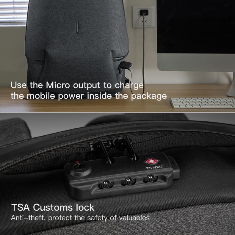 Men Backpacks Kingsons 180° Open Anti-theft Customs Lock with USB Charging Port Male Backpack 15.6 Inch Laptop Backpack Gray KS3204W