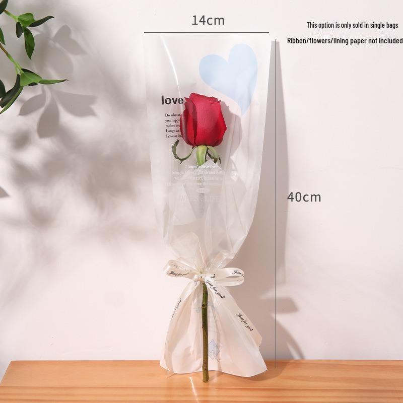 Valentine's Day Transparent Waterproof Flower Bag for Single Bouquet