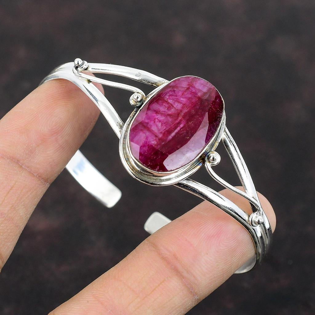 Браслет-манжета с граненым кашмирским рубином, ювелирные изделия из натурального драгоценного камня, браслет из стерлингового серебра 925 пробы, регулируемая манжета, достойный браслет ручной работы, подарок для женщин