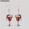 2D Плоский Акриловый Рождественский Бокал для Вина Рождественская Шляпа Подвеска Серьги Женские Новогодние Украшения для Праздничной Вечеринки