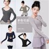 Womens Long Sleeve Ballet Practice Top Winter Dancewear V-Neck Off-Shoulder Sweater Layering Shirt