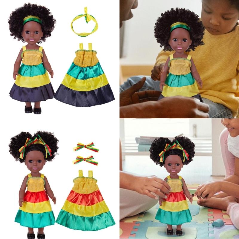 14in Black Baby Doll Nurturing Doll Realistic Handmade Soft African Reborns Toy Child Girl Parenting Game Popular Gift