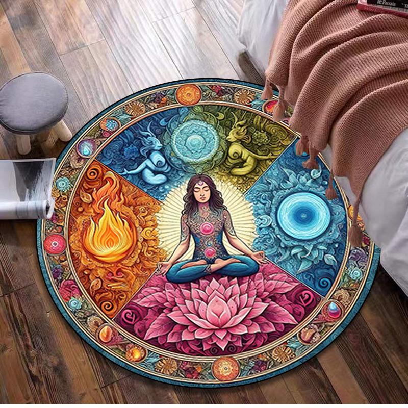 Lotus Meditation Circular Rug Office Decorative Carpet For Living Room Bedroom Door Mat Floor Carpet Computer Chair Area Rug Viking Theme Decor