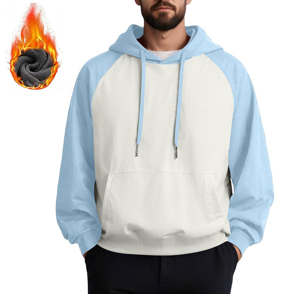 Unisex Casual Drawstring Hoodies Colorblock Raglan Sleeve Fleece Sweatshirts