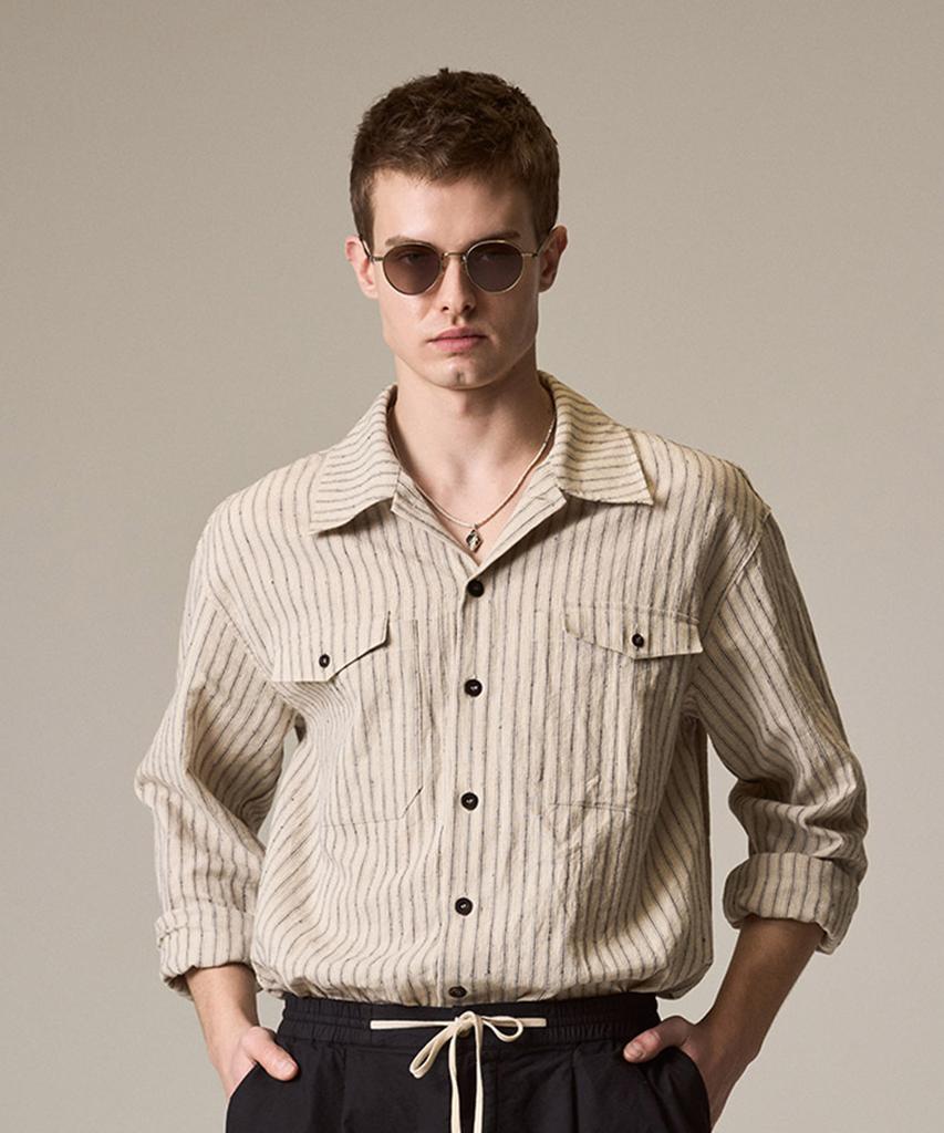 Лайеуэнаэнбилллу Рабочая рубашка-overshirt Льняная в полоску
