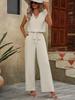Лето 2025 Топ без рукавов с V-образным вырезом American Beauty + Брюки с широкими штанинами на кулиске Повседневный комплект