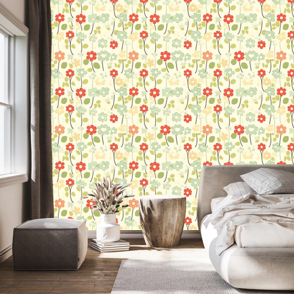 Cream and lime flowers wallpaper for living room and bedroom 50x1000