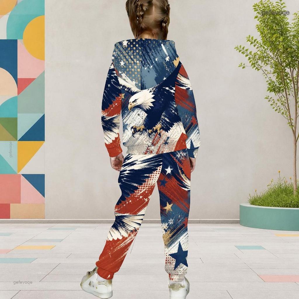 Girls Galaxy Printed Hooded Long Sleeve Kangaroo Pocket Top Cuffed Pants Two Piece Set